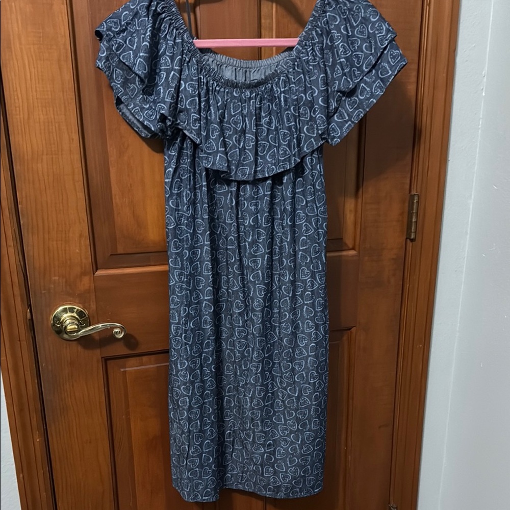 Tommy Hilfiger Blue and White Flutter Sleeve Midi Dress